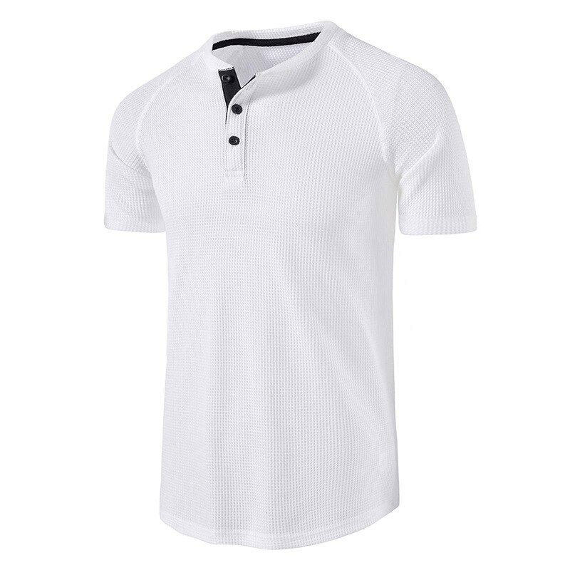 Men's short sleeves breathable white t-shirt with button detail, perfect for sports fashion and activewear, style SF1078.